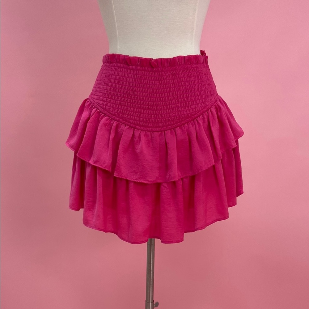 Lizard Thicket Pink Smocked Skater Mini Skirt